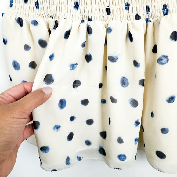 Wilfred Aritzia Eldorado Mini Dress Smocked Cream Navy Polka Dots - S - Picture 5 of 11